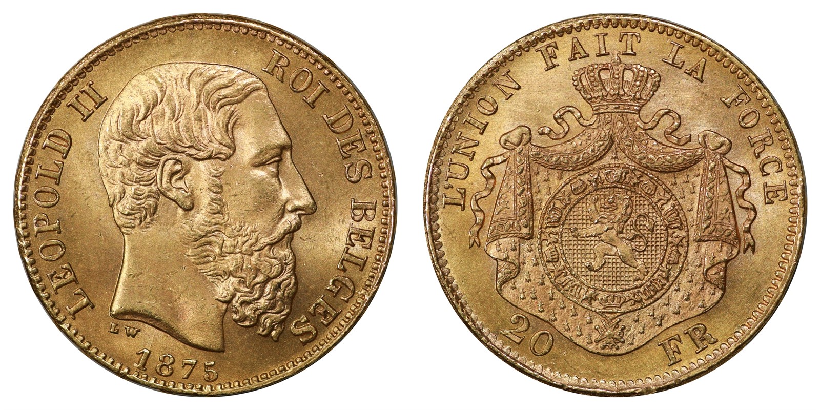 Belgium - Leopold II - 20 Francs 1875 - UNC *