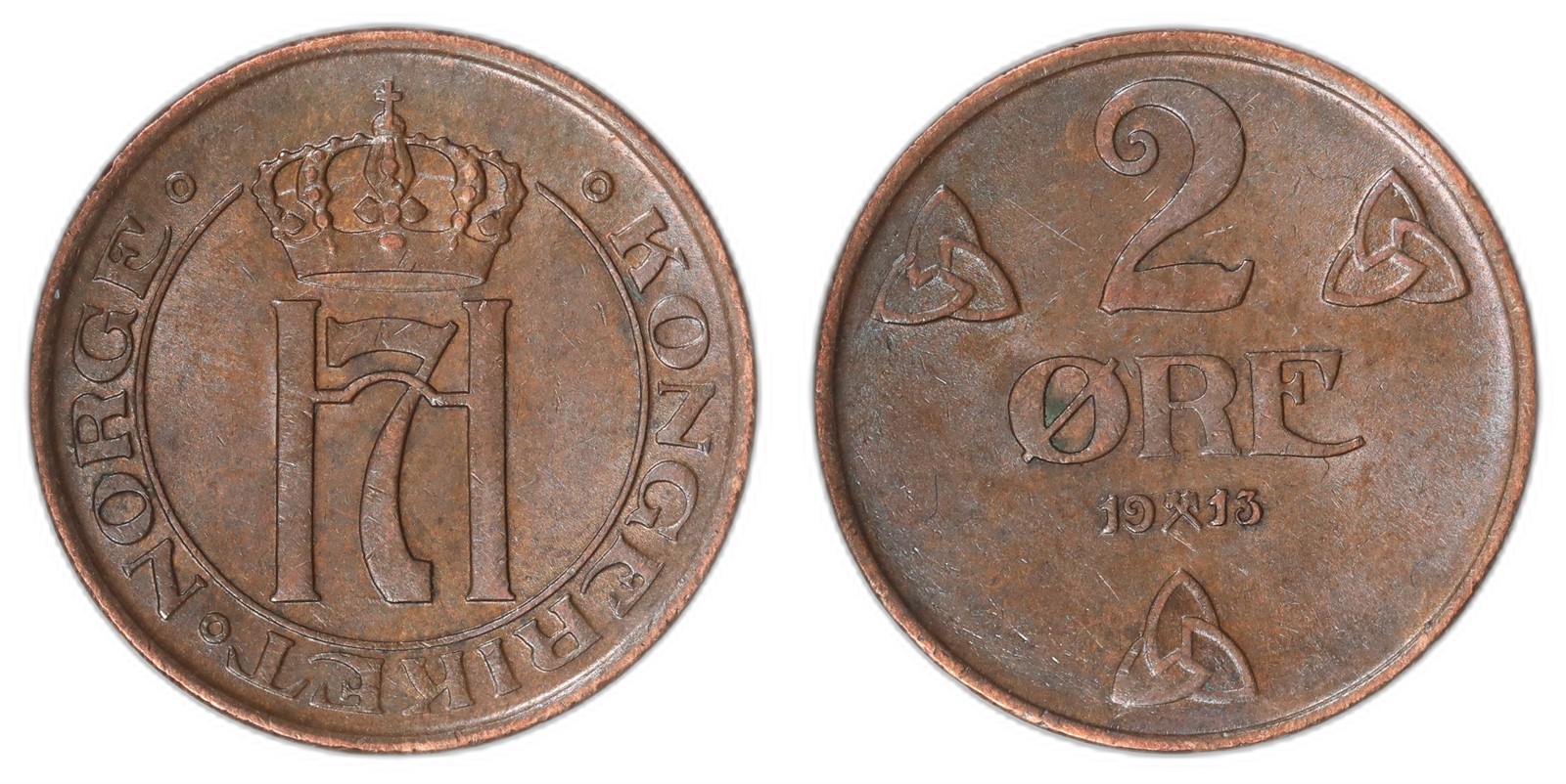NORWAY. Haakon VII. 2 Øre. 1913. Kv 01 (AU).