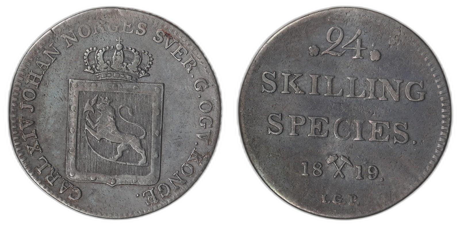 NORWAY. Carl XIV Johan. 24 Skilling. 1819. Kv 1(VF).