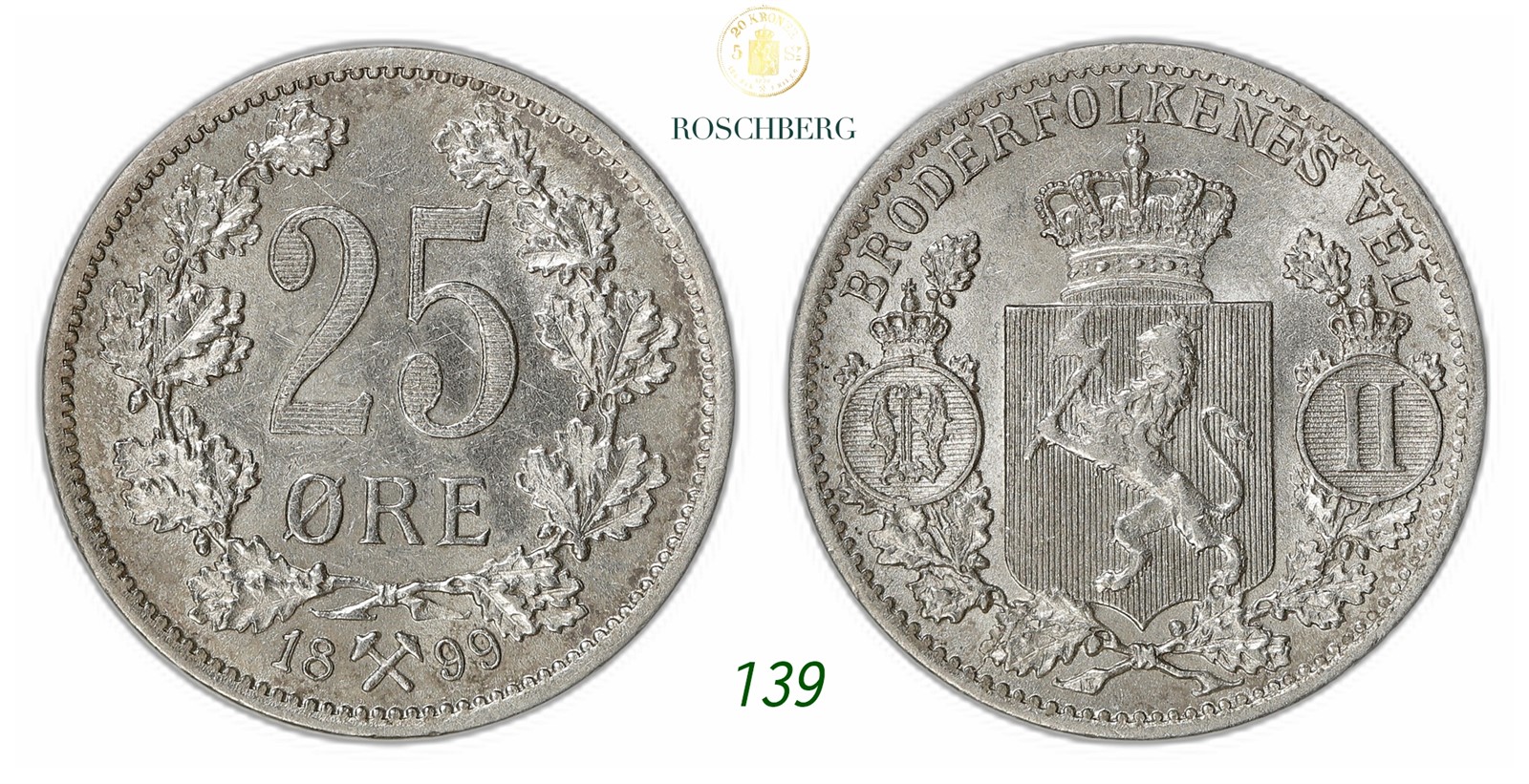 NORWAY. Oscar II. 25 Øre 1899.