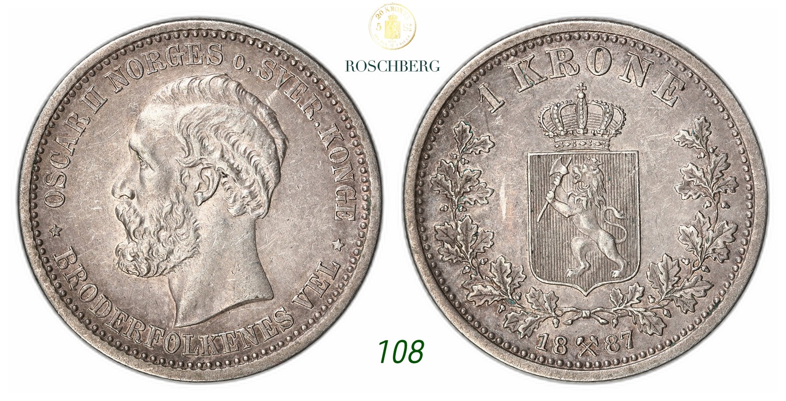 NORWAY. Oscar II. 1 Krone 1887.