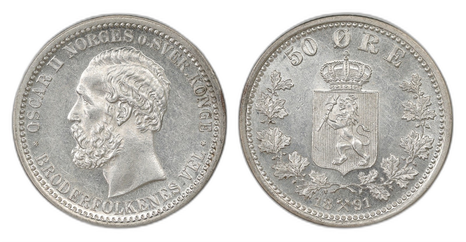Norway. Oscar II. 50 Øre 1891. Kv 0/01.