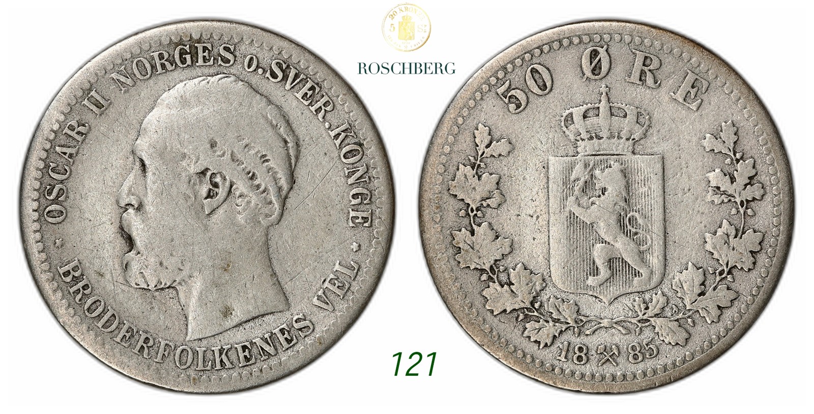 NORWAY. Oscar II. 50 Øre 1885.