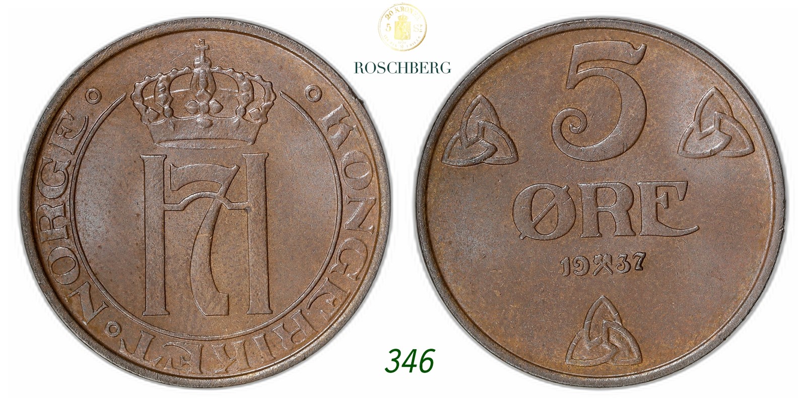 NORWAY. Haakon VII. 5 Øre 1937.