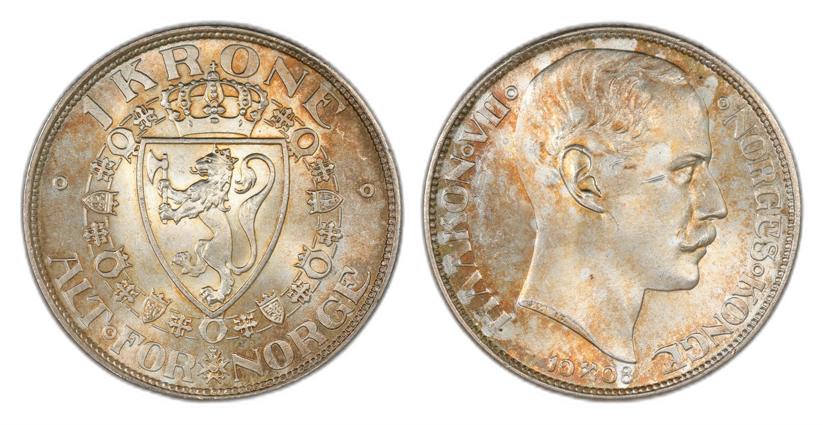 Norway. Haakon VII. 1 Krone 1908. Kv 0.