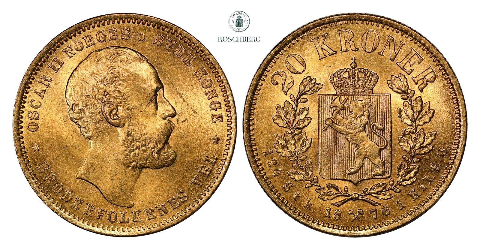 20 Kroner 1876 Kv 0/01(UNC)