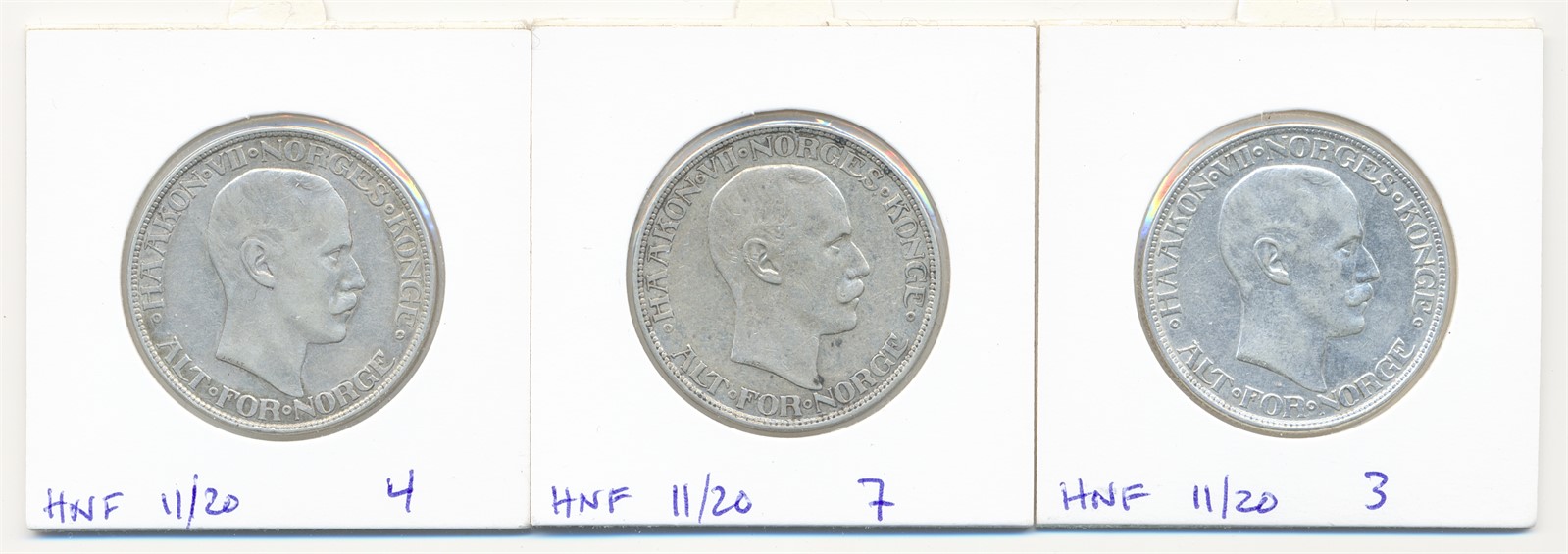 2 Kroner 1910, 1914 og 1917 Kv 1/1+. (VF)