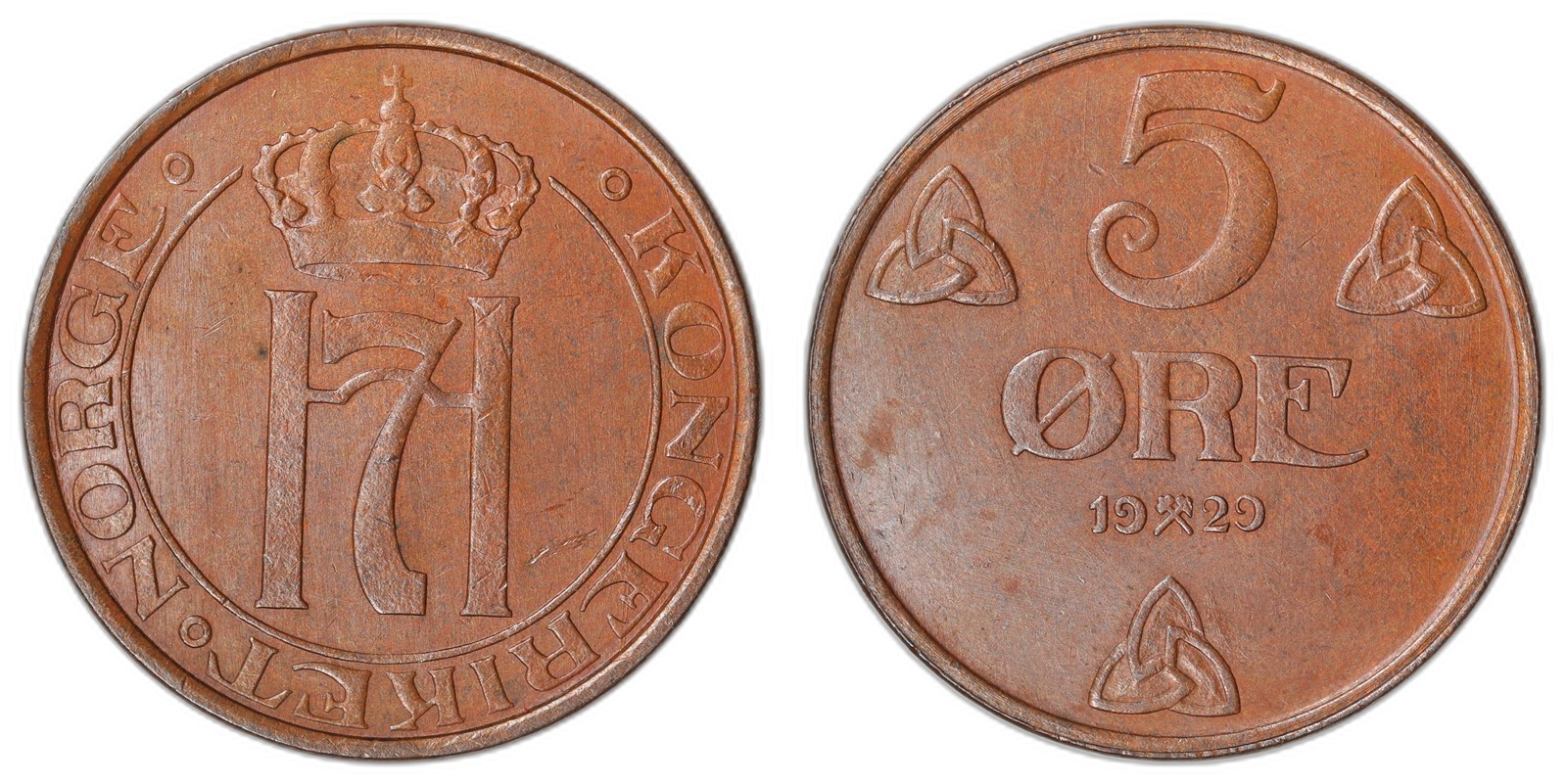 NORWAY. Haakon VII. 5 Øre 1929. Kv 0 (UNC).