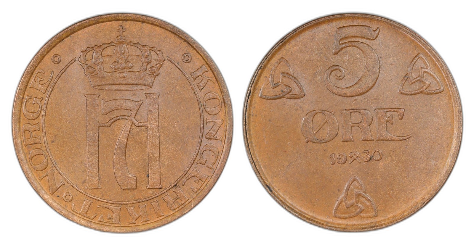 Norway. Haakon VII. 5 Øre 1930. Kv 0/01.