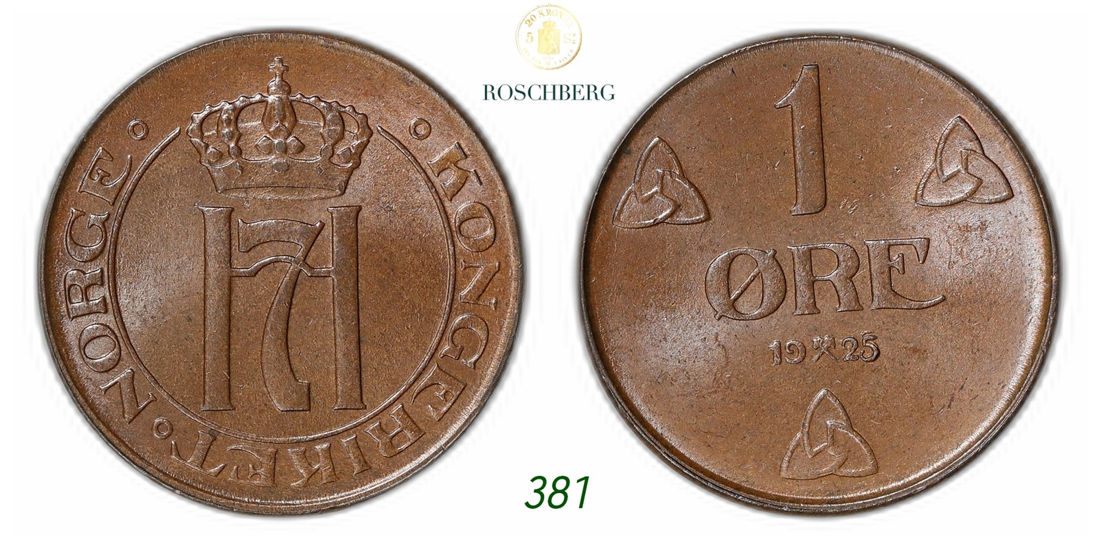NORWAY. Haakon VII. 1 Øre 1925.