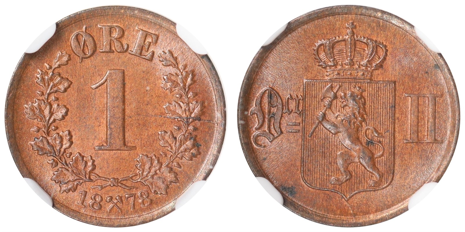 NORWAY. Oscar II. 1 Øre 1878. NGC MS64BN.