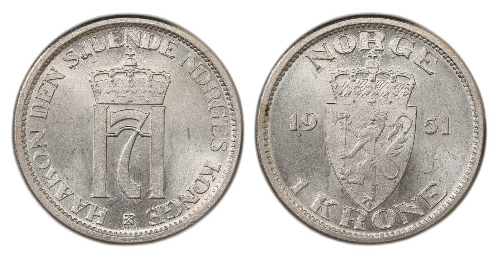 Norway. Haakon VII. 1 Krone 1951. Kv PRAKTEX.