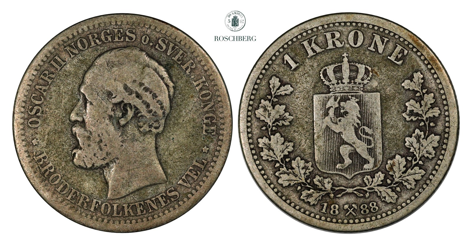 1 Krone 1888 Kv 1/1- (F)