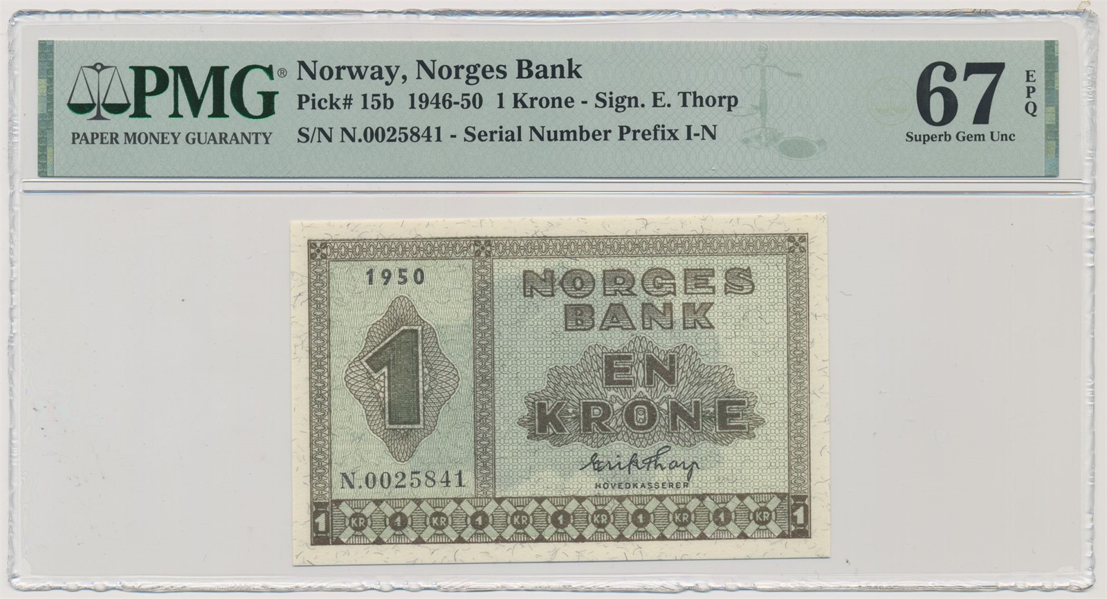 1 Krone 1950 N PMG 67 EPQ