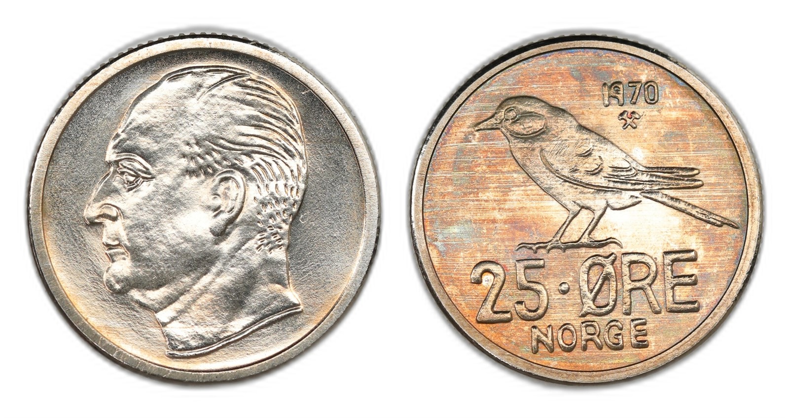 Norway. Olav V. 25 Øre 1970. Kv PROOFLIKE.