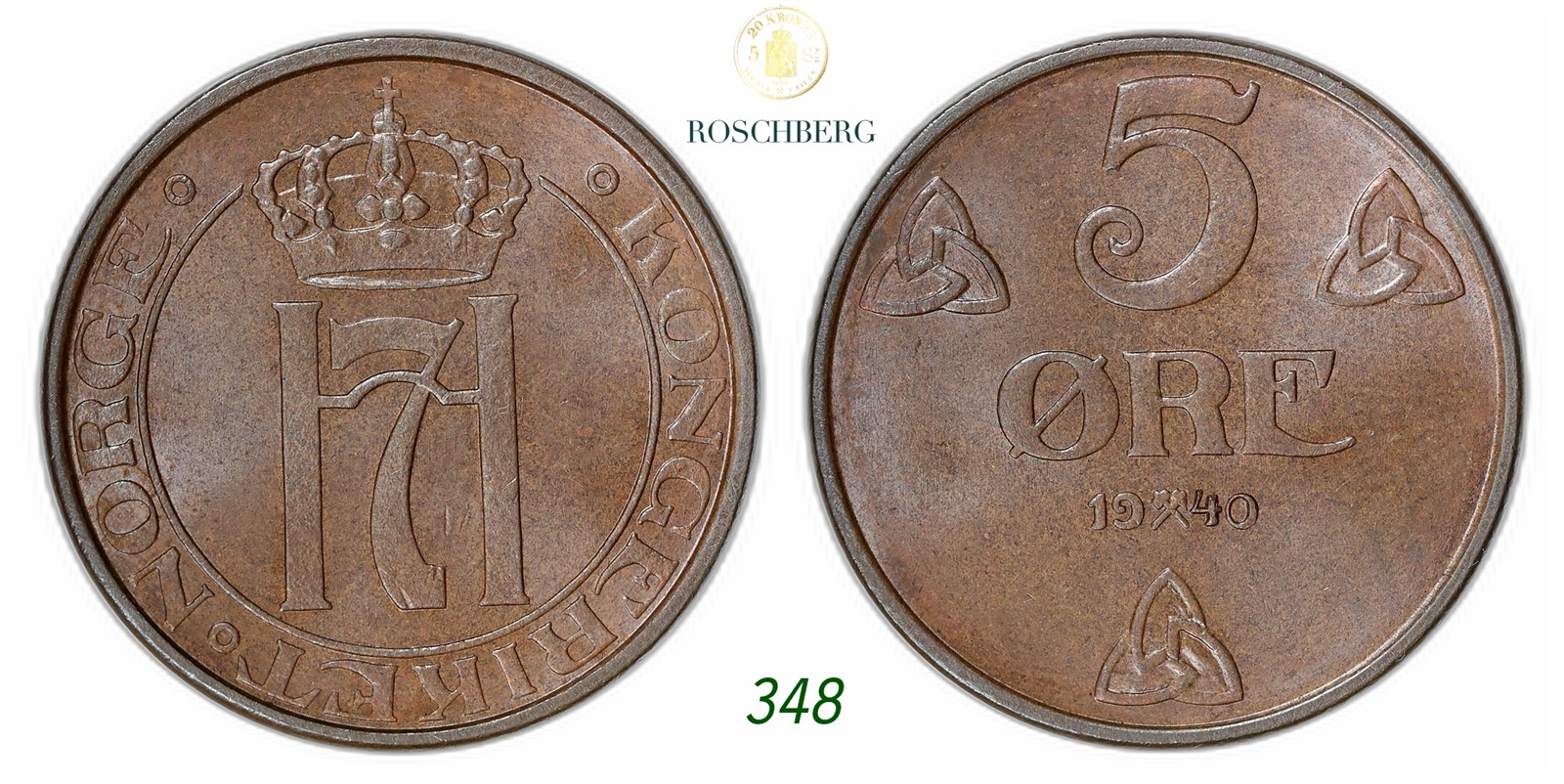 NORWAY. Haakon VII. 5 Øre 1940.