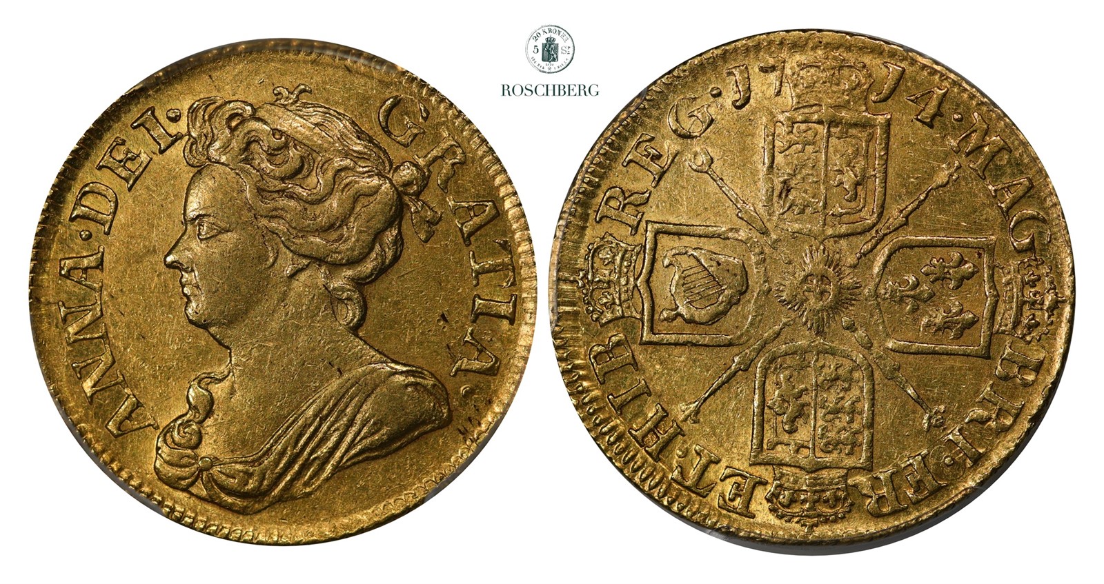 GREAT BRITAIN. Guinea 1714 PCGS AU55