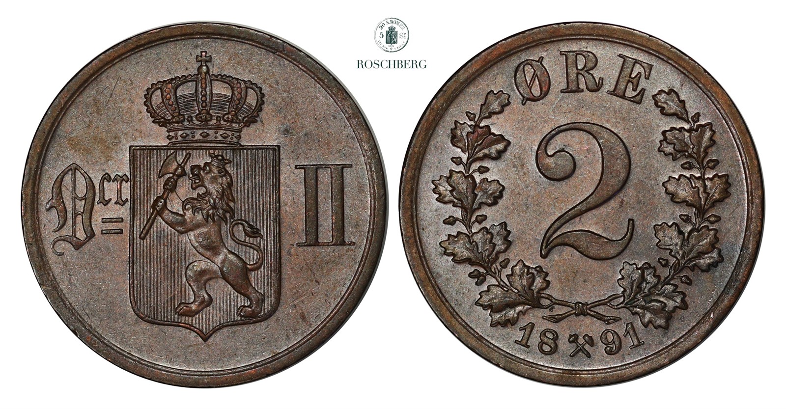 2 Øre 1891 Kv 0/01 (UNC)