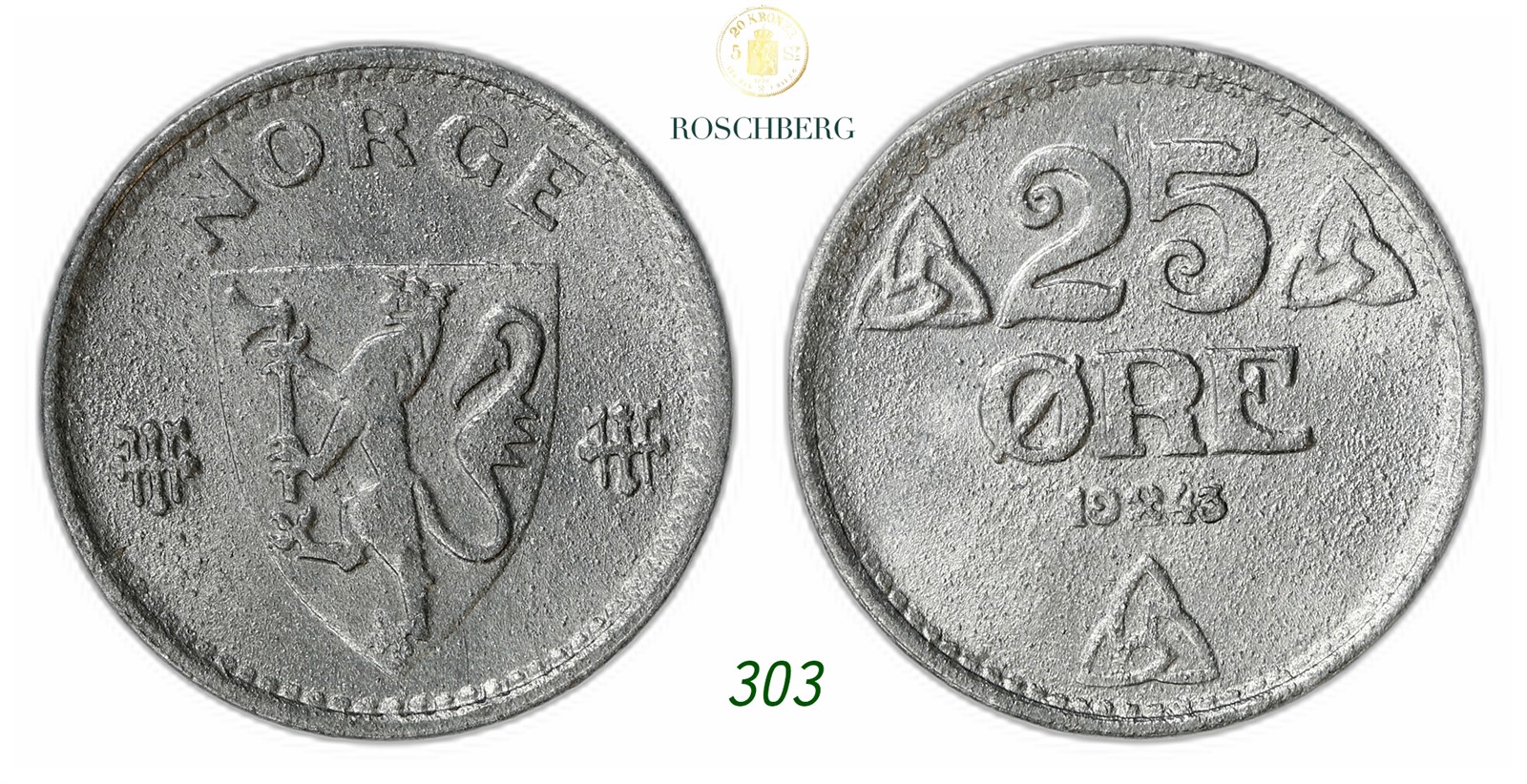 NORWAY. Occupation. 25 Øre 1945.