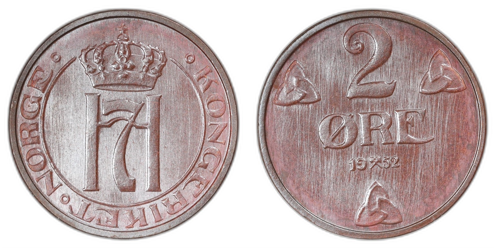 NORWAY. Haakon VII. 2 Øre 1952 Type 1. Kv 0 PRAKTEX.