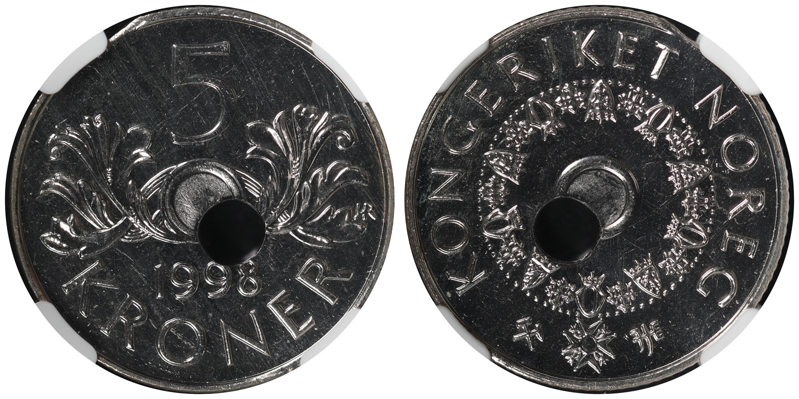 NORWAY. Harald V. 5 Kroner 1998 Mint error. NGC MS65.