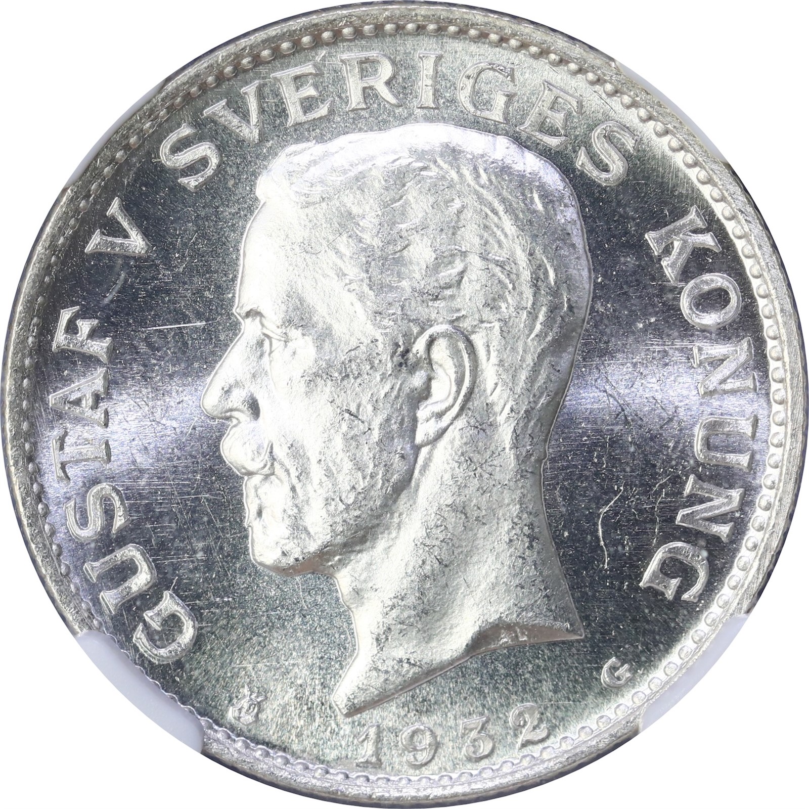 SWEDEN. Gustav V. 1 Krona 1932 NGC MS64