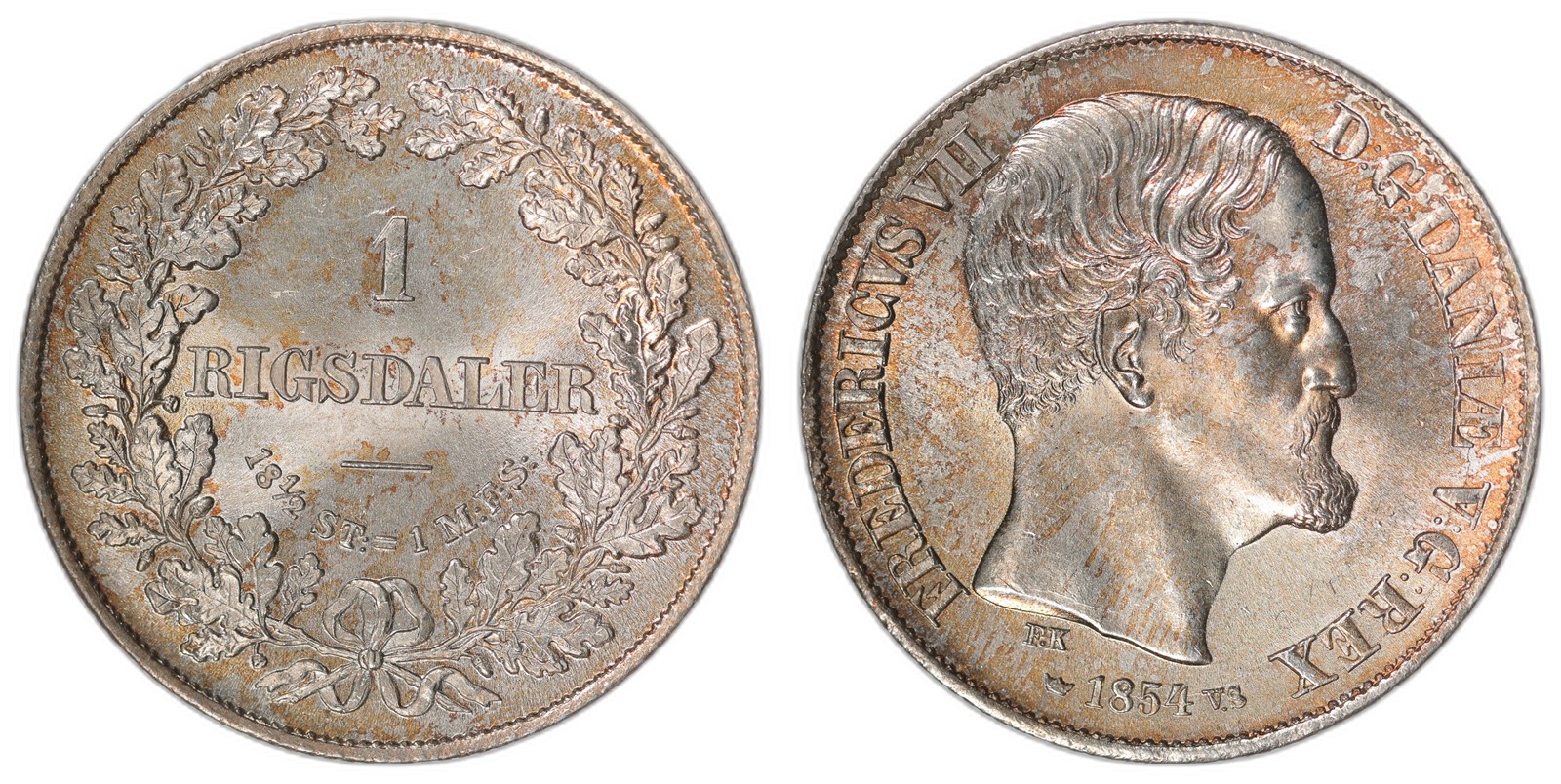 DENMARK. Frederik VII. 1 Rigsdaler. 1854-VS. Kv 0 (UNC).