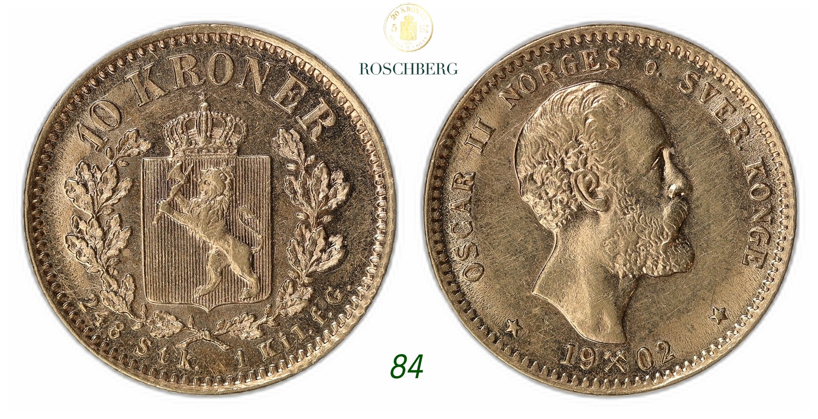 NORWAY. Oscar II. 10 Kroner Gold 1902.