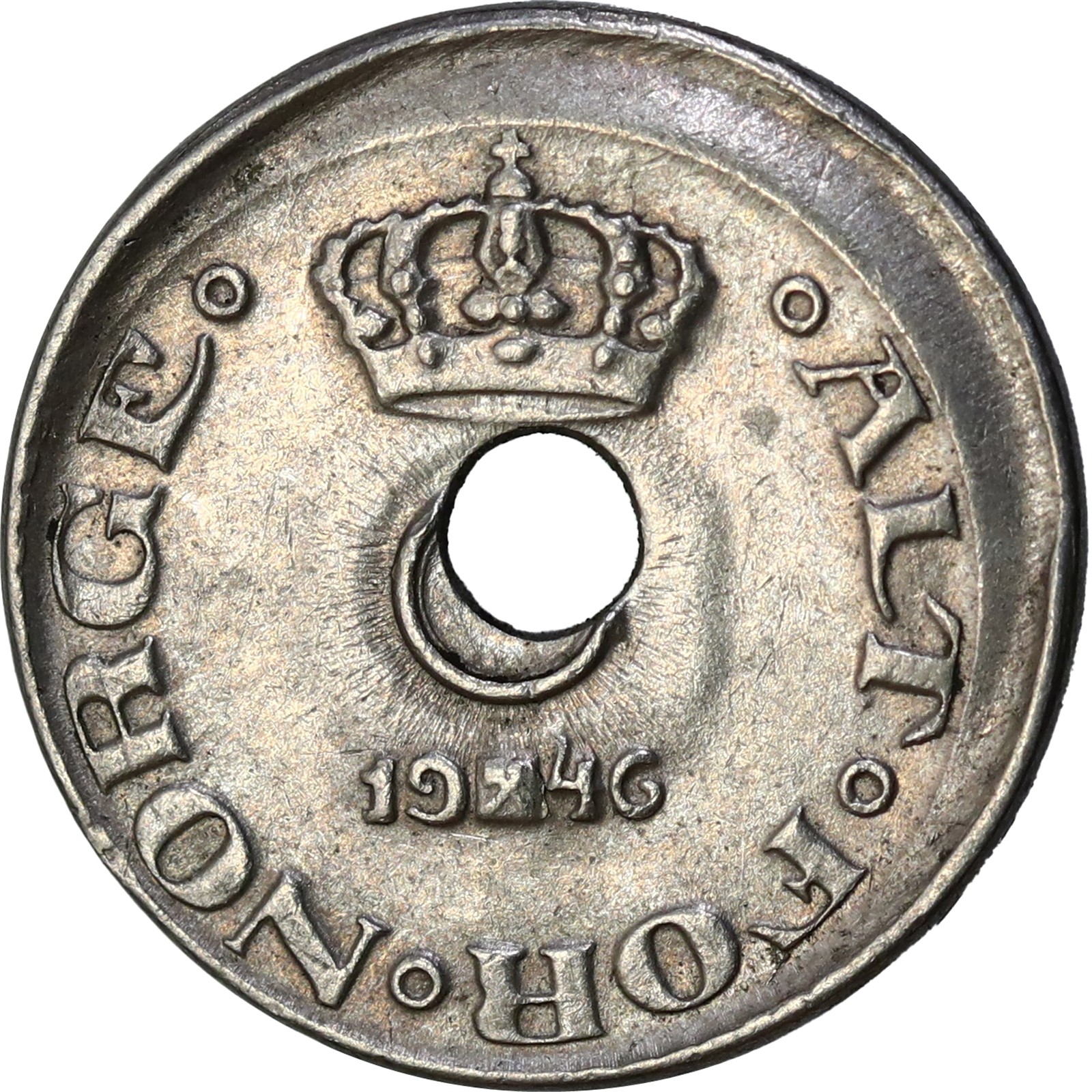 NORWAY. Haakon VII. 10 Øre 1946 Mint error Kv 1+ (XF)