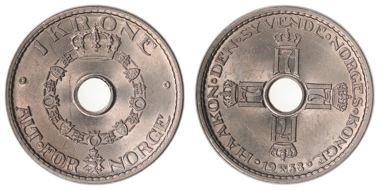 NORWAY. Haakon VII. 1 Krone. 1938. Kv 0/01 (UNC).