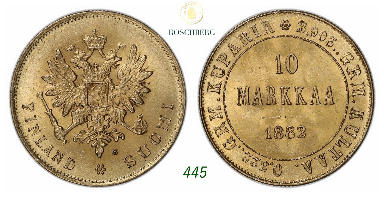 FINLAND. Alexander III. 10 Markkaa Gold 1882-L.