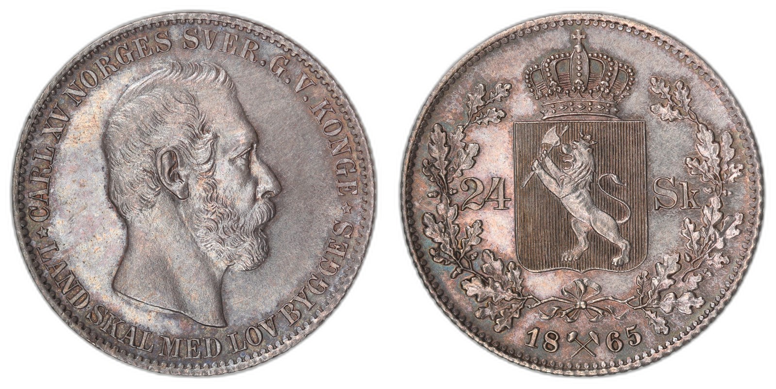 NORWAY. Carl XV. 24 Skilling 1865. Kv 0 (UNC.