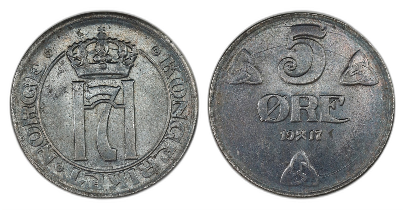 Norway. Haakon VII. 5 Øre 1917. Kv 0/01.