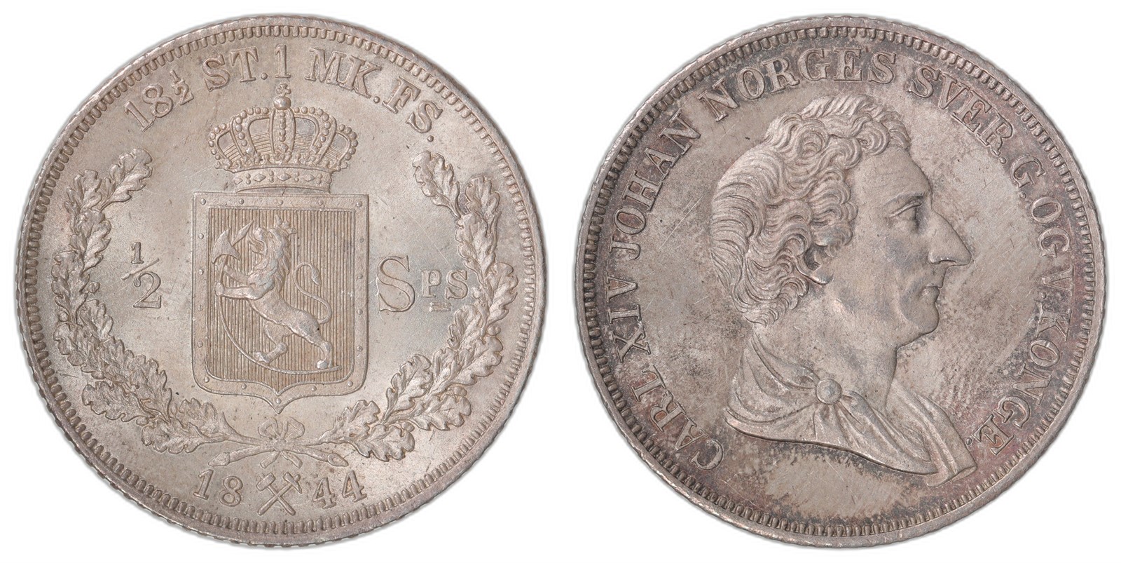 NORWAY. Carl XIV Johan. 1/2 Speciedaler 1844. Kv 0 (UNC).