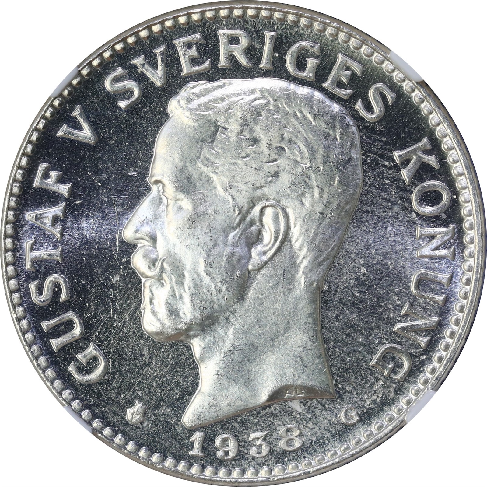SWEDEN. Gustav V. 2 Kronor 1938 NGC MS65PL