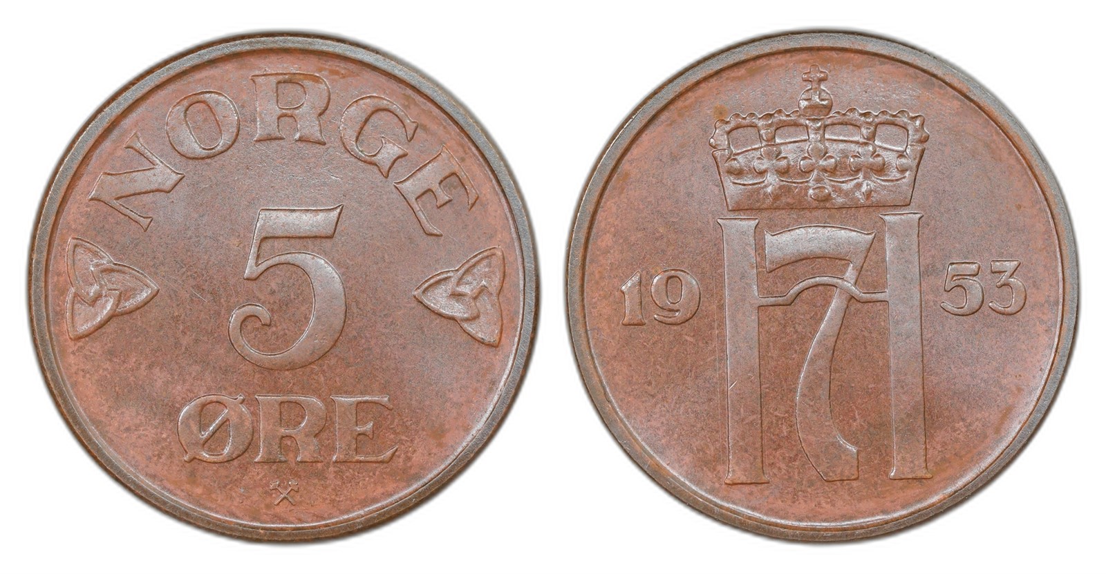 Norway. Haakon VII. 5 Øre 1953. Kv PRAKTEX.