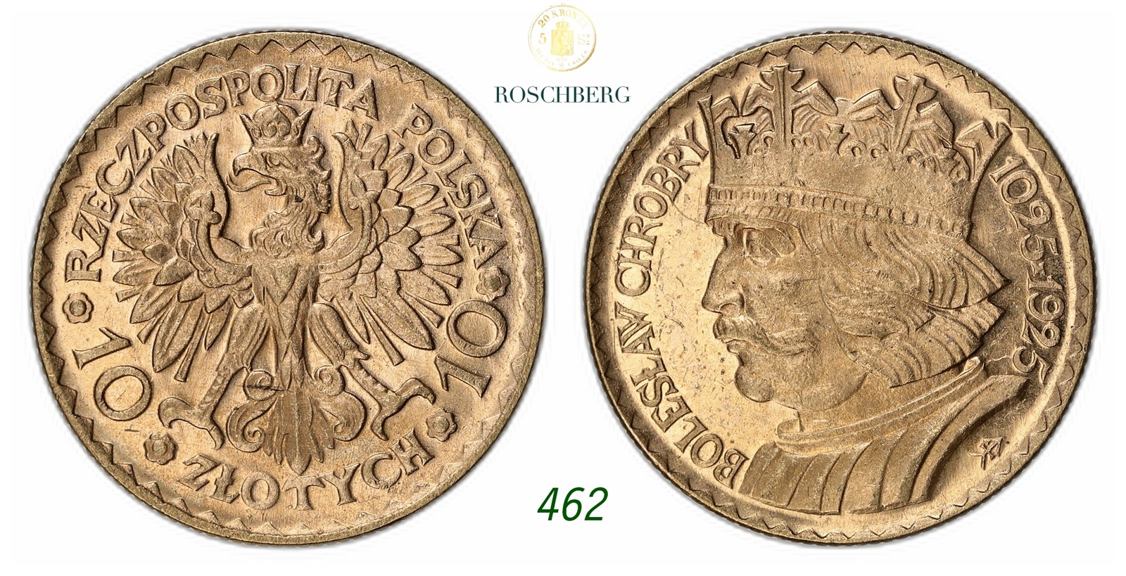 POLAND. Republic. 10 Zlotych Gold 1925.