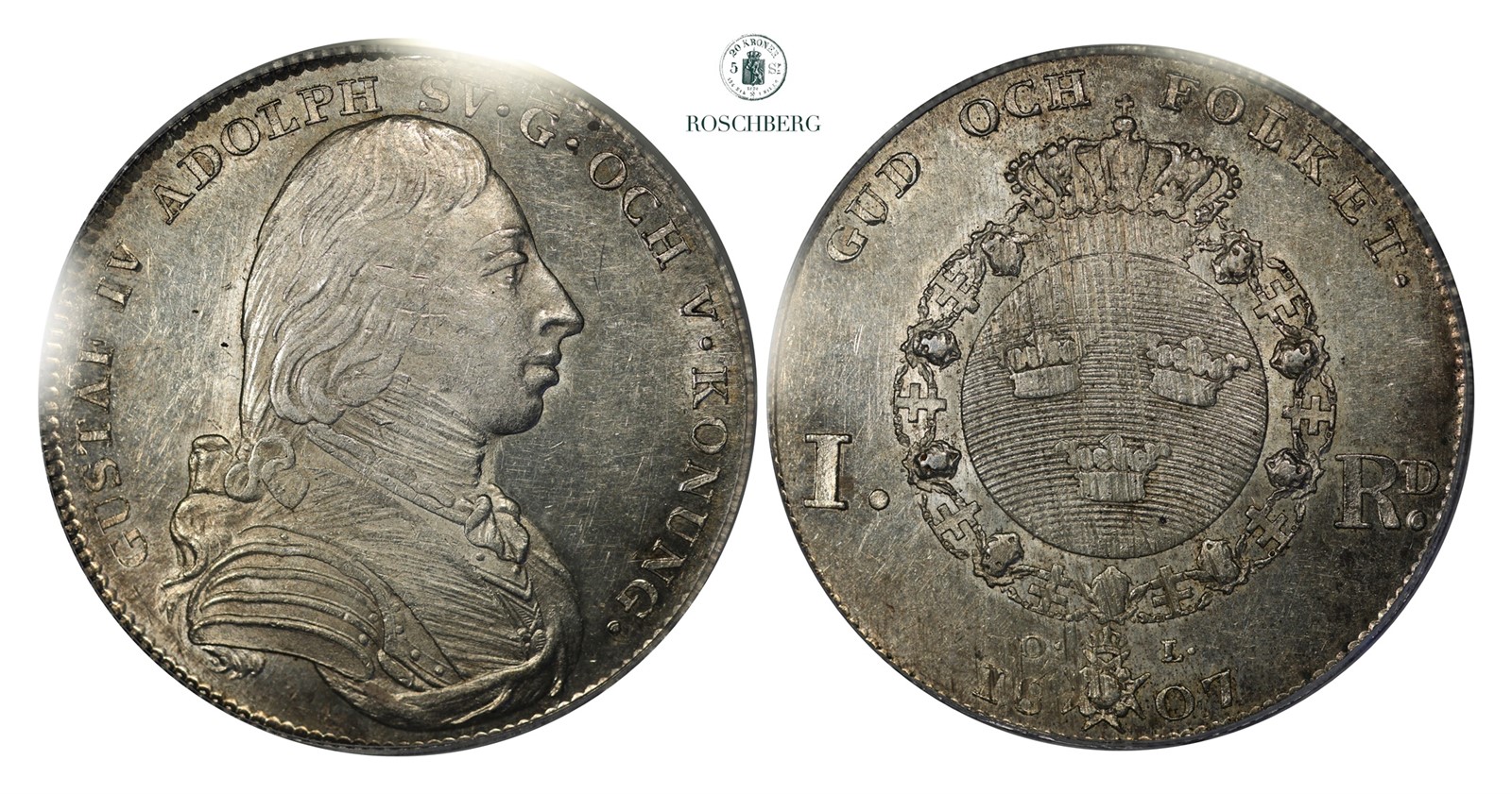 SWEDEN. 1 Riksdaler 1807-OL PCGS MS61