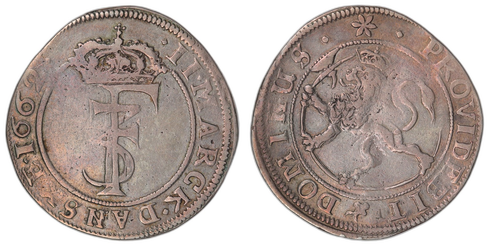 NORWAY. Fredrik III. 2 Mark 1662. Kv 1 (VF).