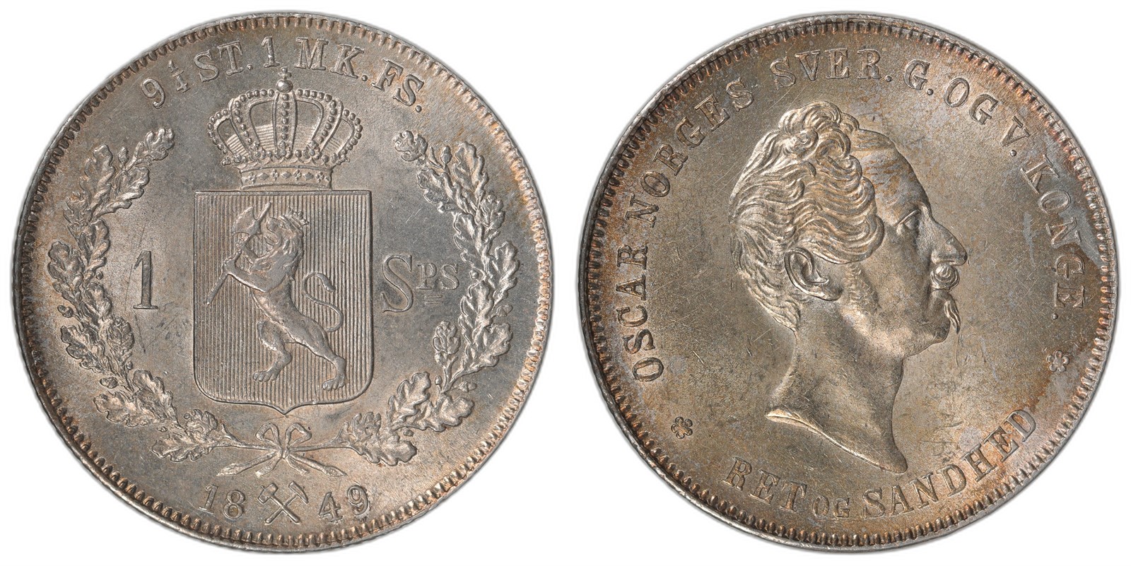 NORWAY. Oscar I. 1 Speciedaler 1849. Kv 0/01 (UNC).