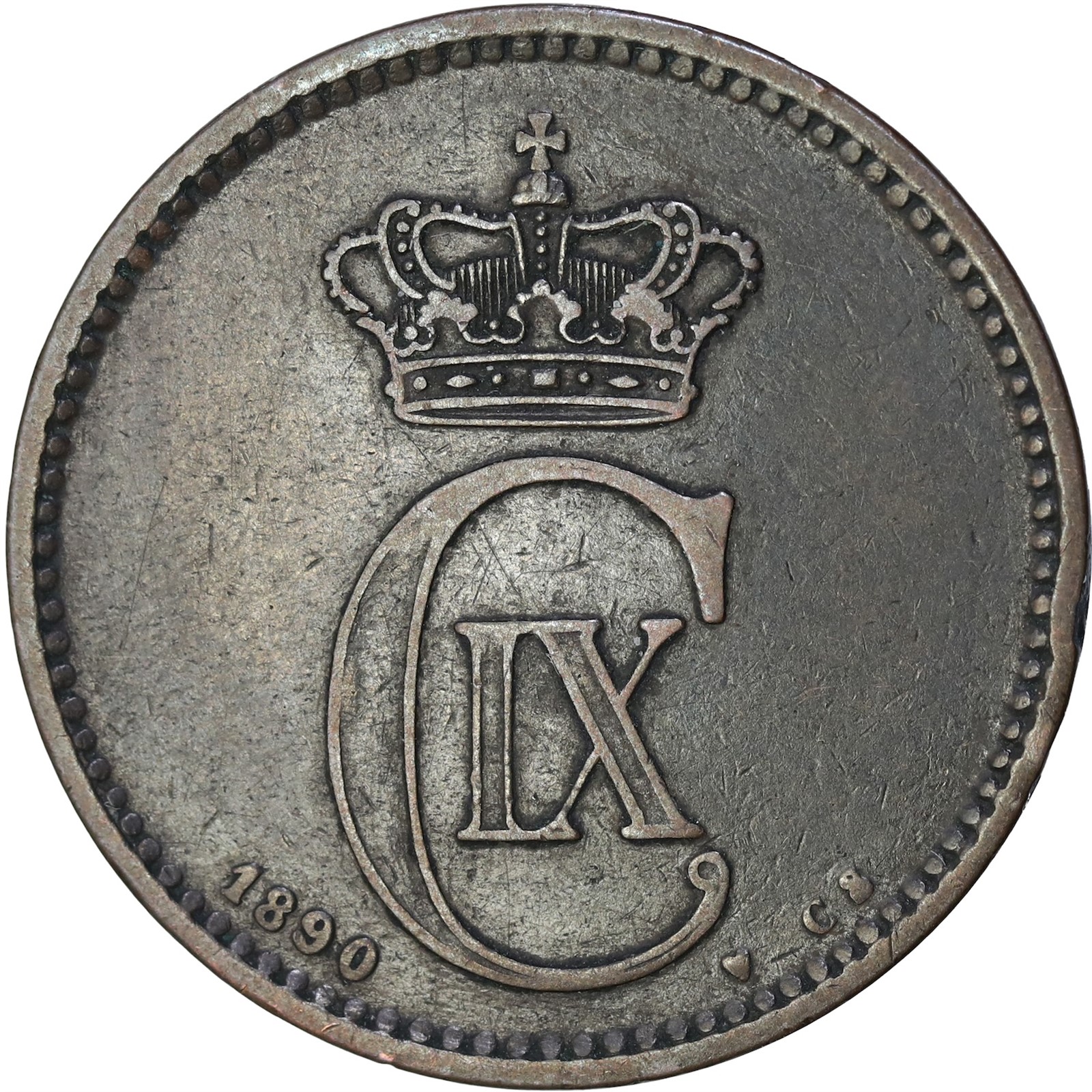 DENMARK. Christian IX. 5 Øre 1890 Kv 1+ (VF)