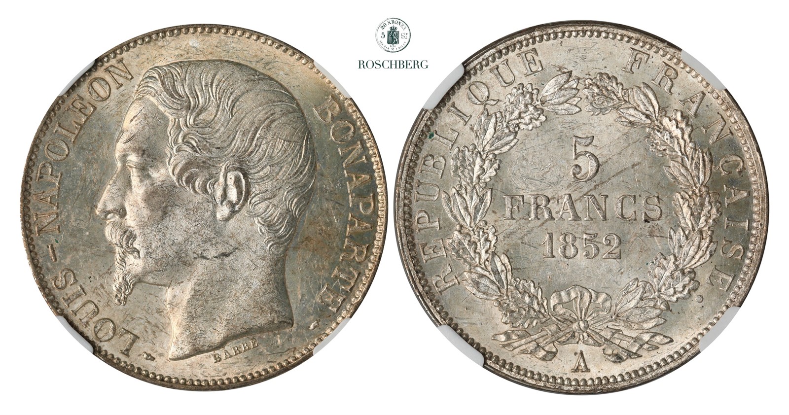 FRANCE. 5 Francs 1852-A NGC MS62