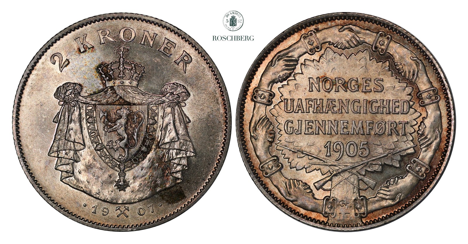 2 Kroner 1907 Gevær Kv 0, Orginal Boks