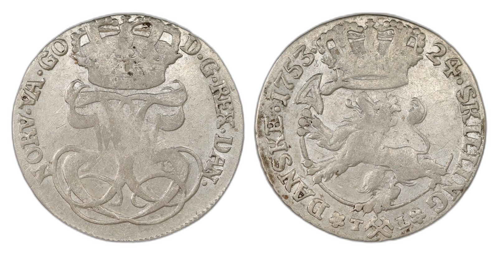 Norway. Frederik V. 24 Skilling 1753-TL. Kv 01.
