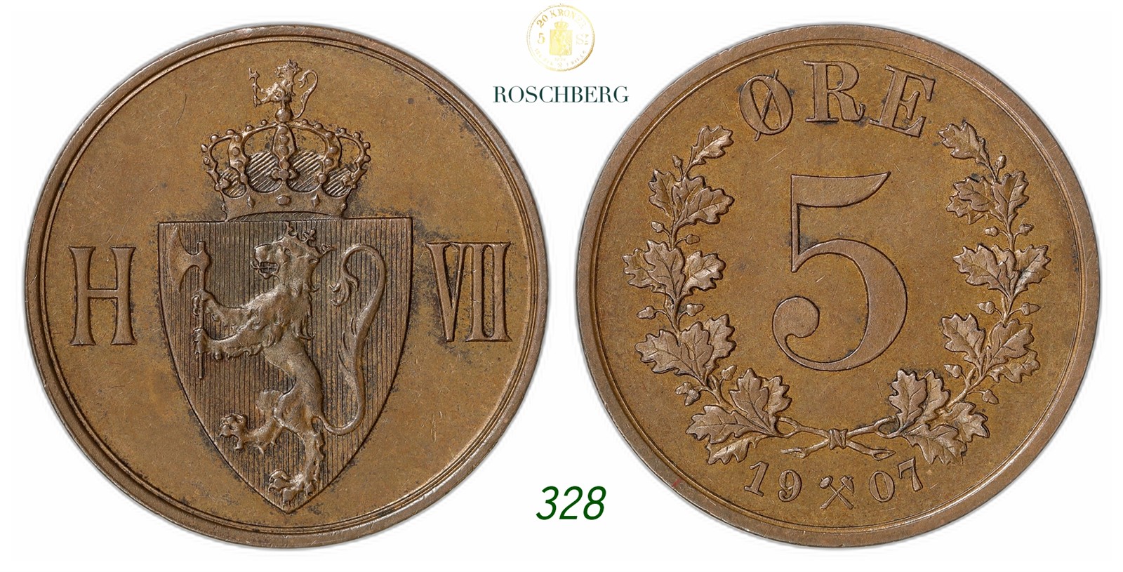 NORWAY. Haakon VII. 5 Øre 1907.