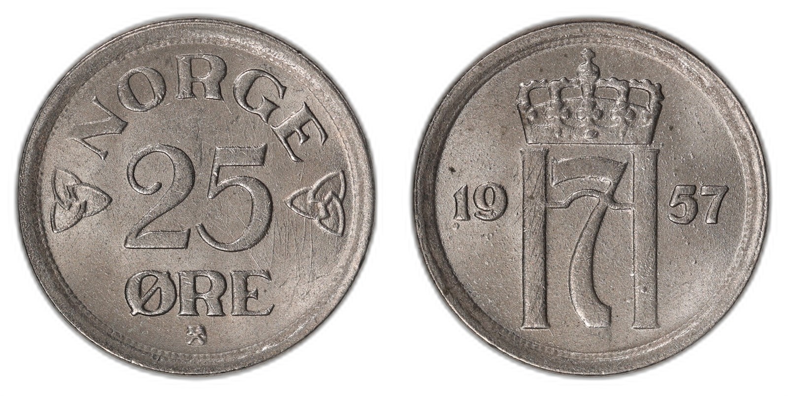 NORWAY. Haakon VII. 25 Øre 1957 Plate. Kv 0 (UNC).