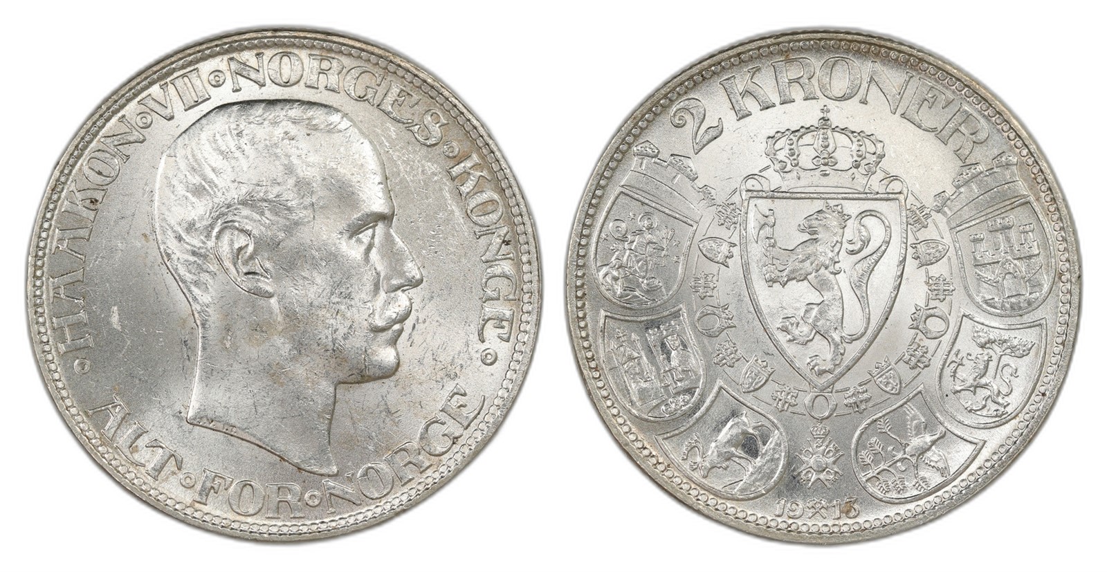 Norway. Haakon VII. 2 Kroner 1913. Kv 0/01.