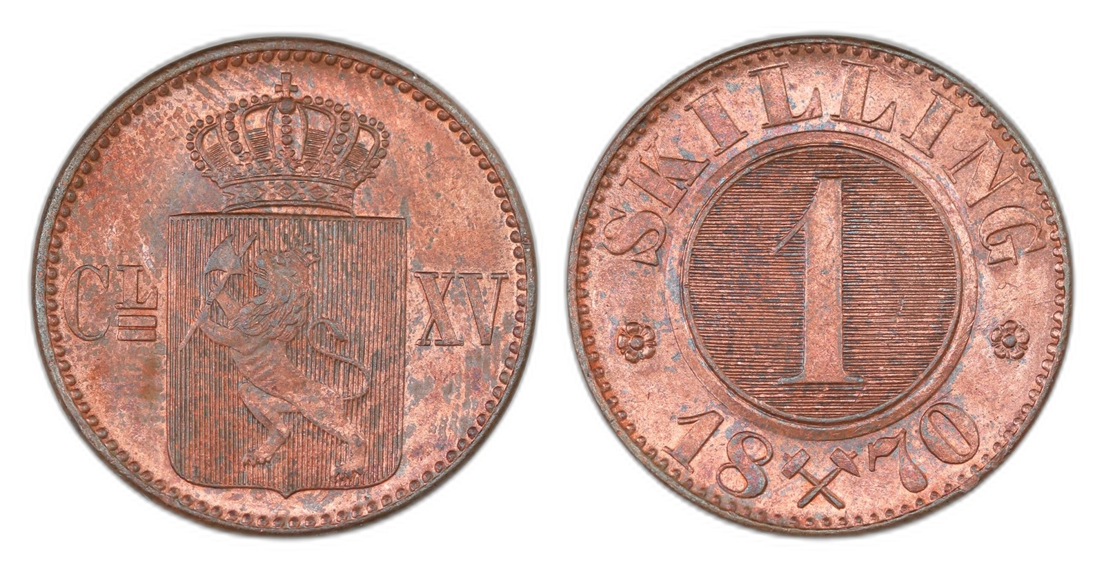 Norway. Carl XV. 1 Skilling 1870. Kv 0.