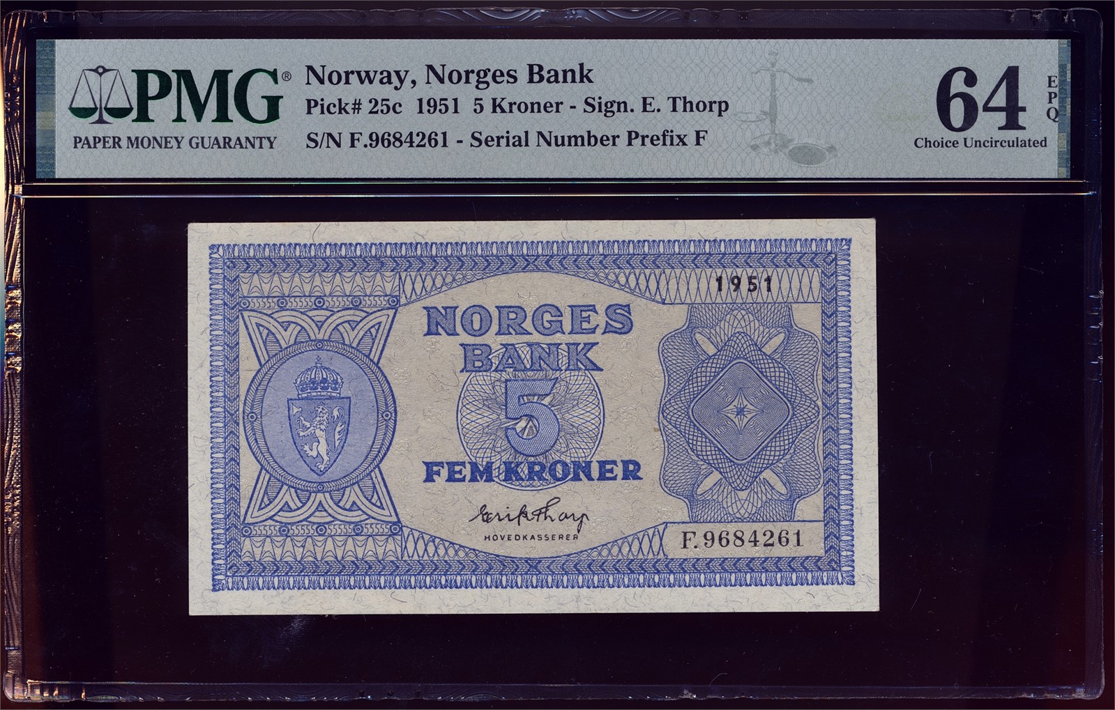 5 Kroner 1951-F. PMG 64 EPQ.