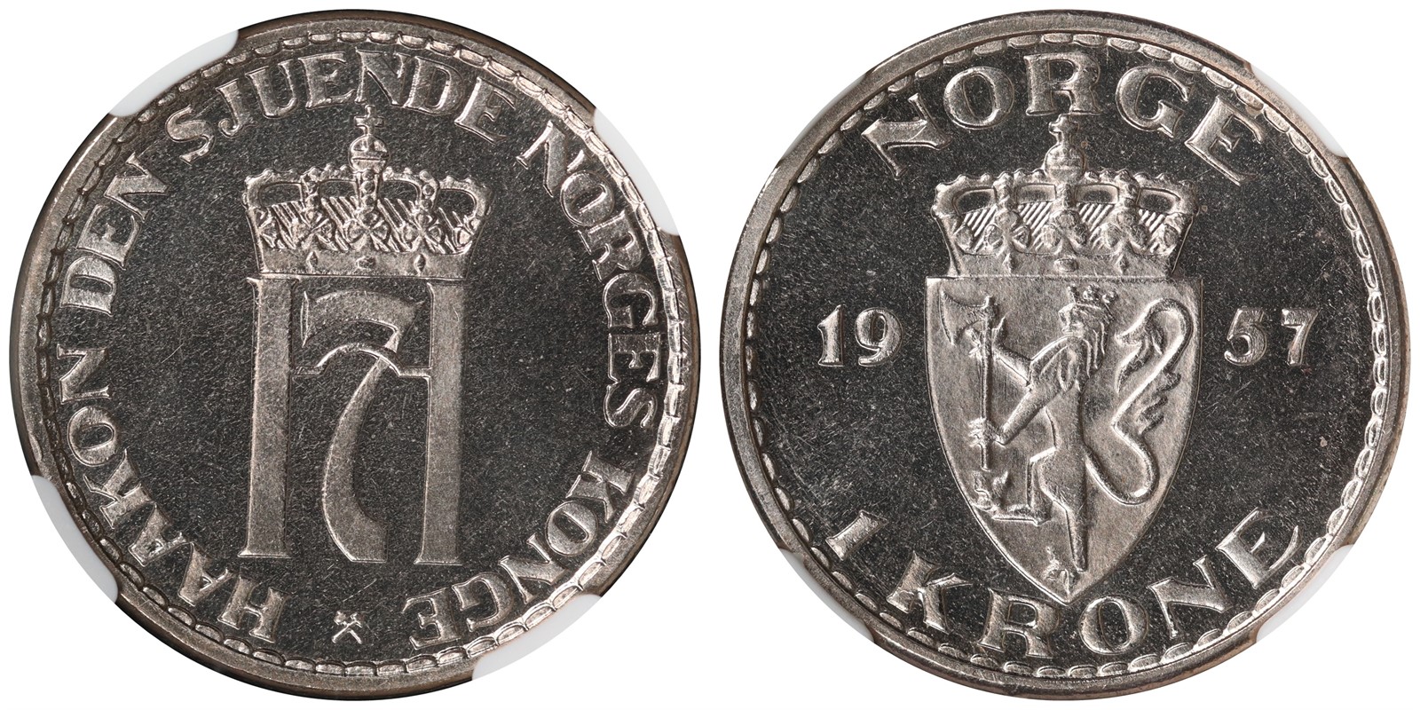 NORWAY. Haakon VII. 1 Krone 1957. NGC PF66CAM.